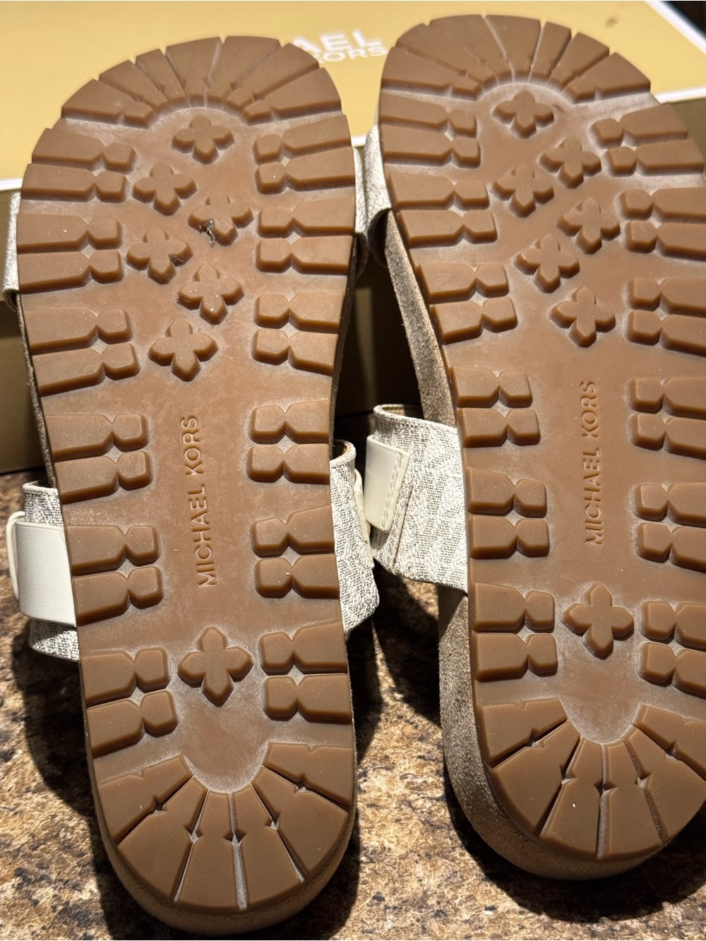 Michael Kors White and Tan Logo Strap Women's Sandals - Picture 4 of 6